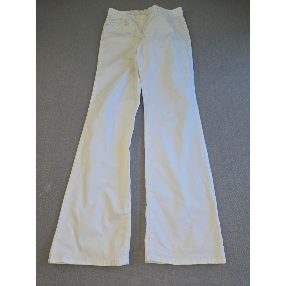 THRE3 Clothing Co Flare Jeans Womens 8 White Stretch Mid Rise Wide Leg Denim